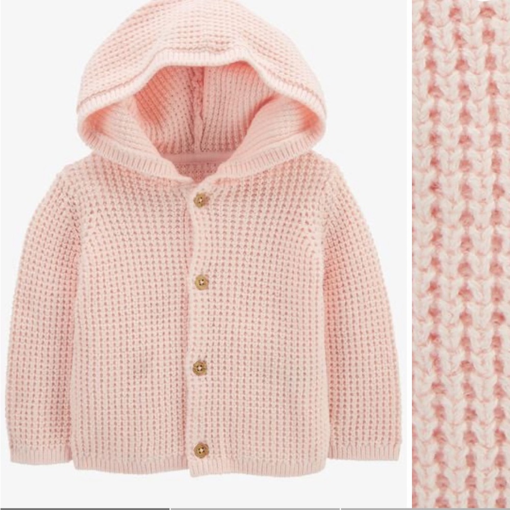 Cozy Pink Knit Hooded Cardigan for Baby 12mo